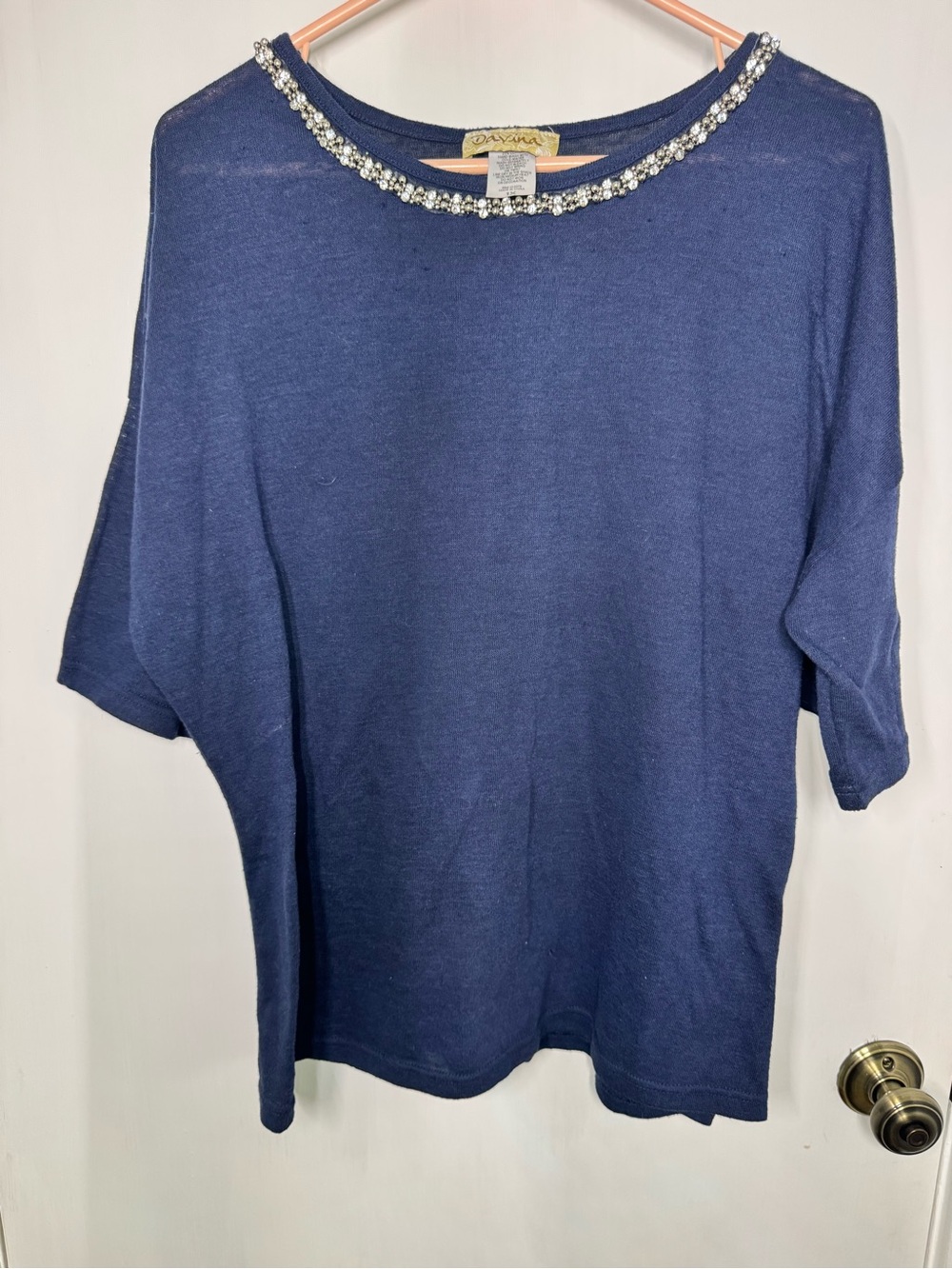 Davina Navy Short-Sleeve Jewel-Neck Top